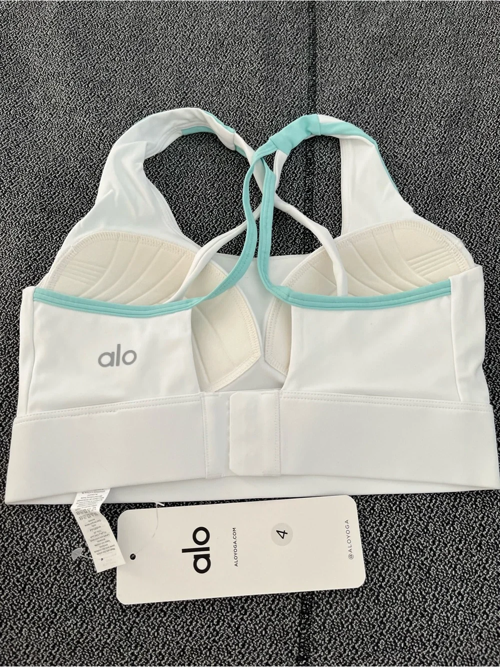 ALO Yoga White & Mint Cross-Back Sports Bra